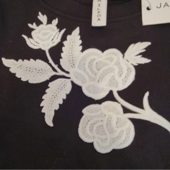 NWOT Janie and Jack Black Sweatshirt Top w/White Applique Flowers Size 12-18 M - Picture 4 of 4